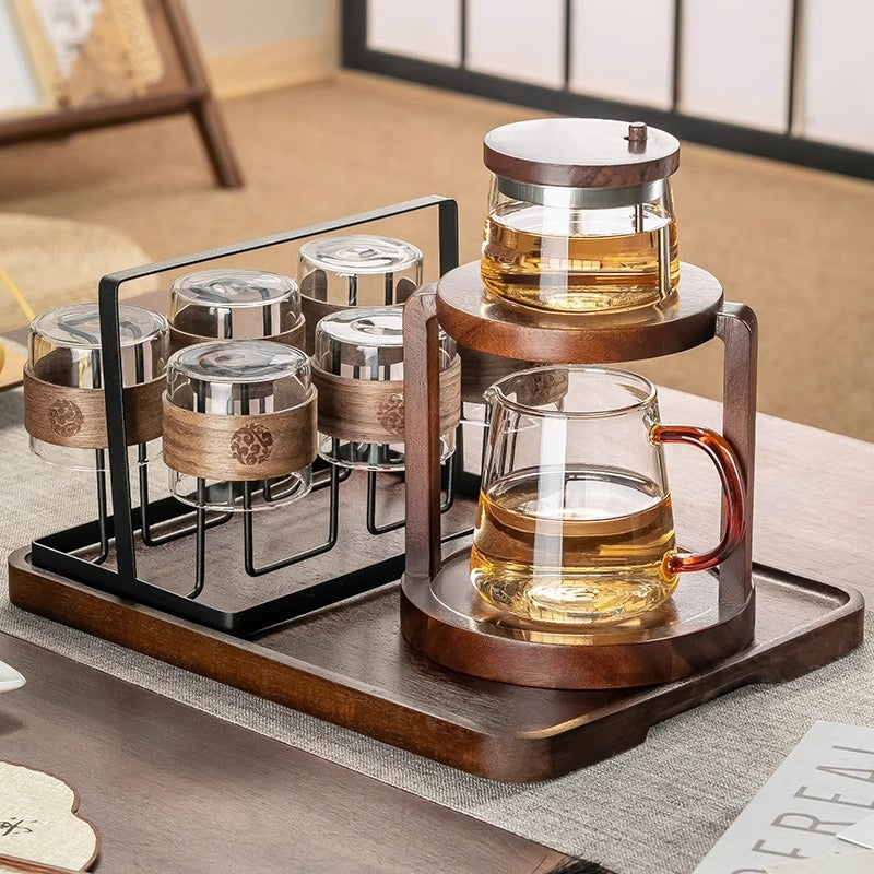 Modern Chinese-Style Glass Teapot with Wooden Handle