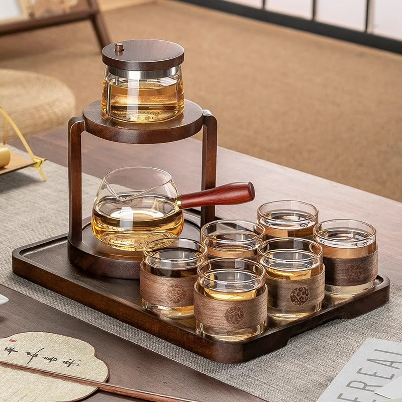 Modern Chinese-Style Glass Teapot with Wooden Handle