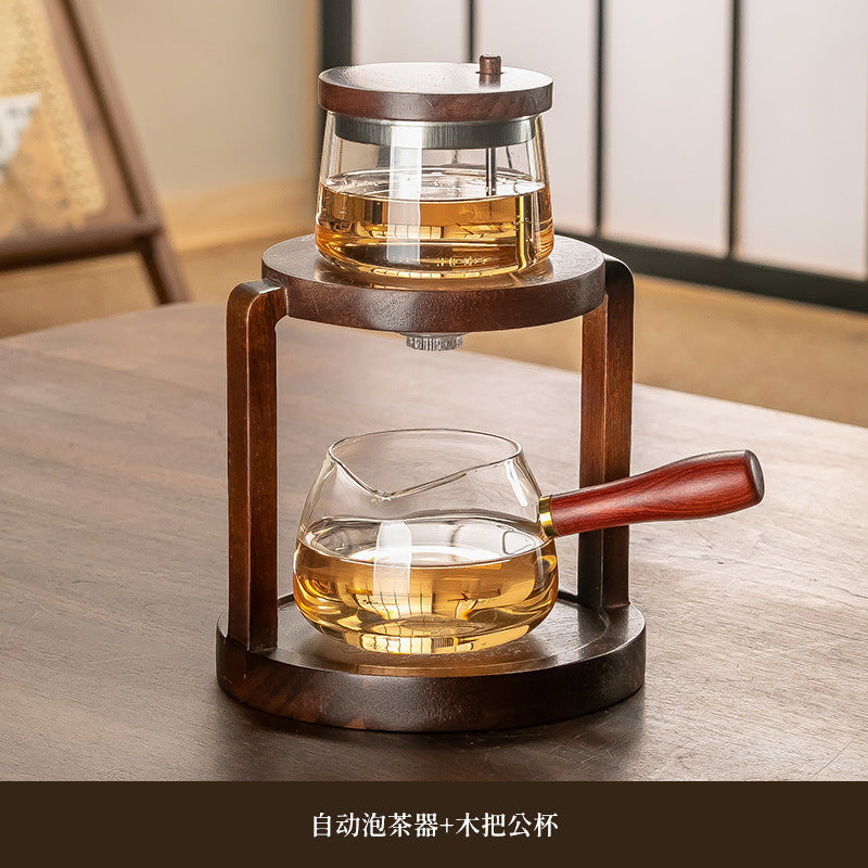 Modern Chinese-Style Glass Teapot with Wooden Handle