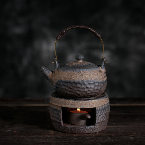 Handmade Japanese Ceramic Teapot Warmer Set – Gilt Iron Glaze