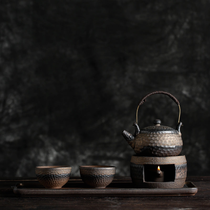 Handmade Japanese Ceramic Teapot Warmer Set – Gilt Iron Glaze
