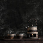 Handmade Japanese Ceramic Teapot Warmer Set – Gilt Iron Glaze