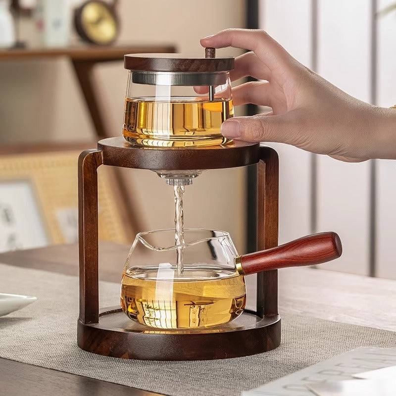 Modern Chinese-Style Glass Teapot with Wooden Handle