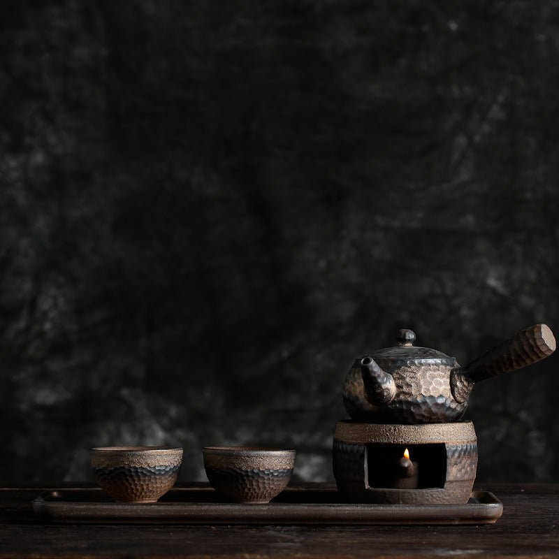 Handmade Japanese Ceramic Teapot Warmer Set – Gilt Iron Glaze