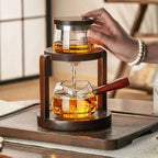Modern Chinese-Style Glass Teapot with Wooden Handle